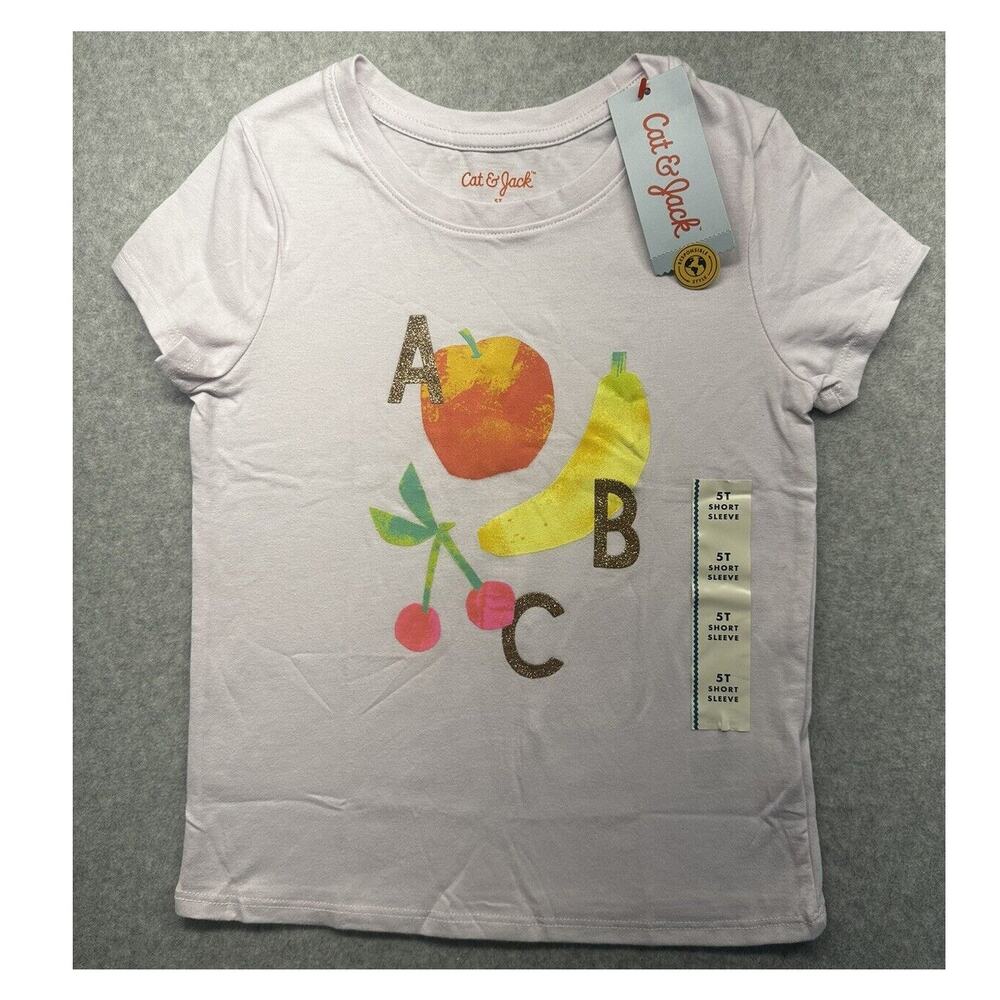 Cat & Jack Girls T-Shirt Violet Purple Size T5 ABC Sparkle Fruit Top